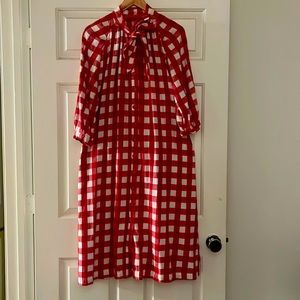 Buru Red Check Bow housecoat